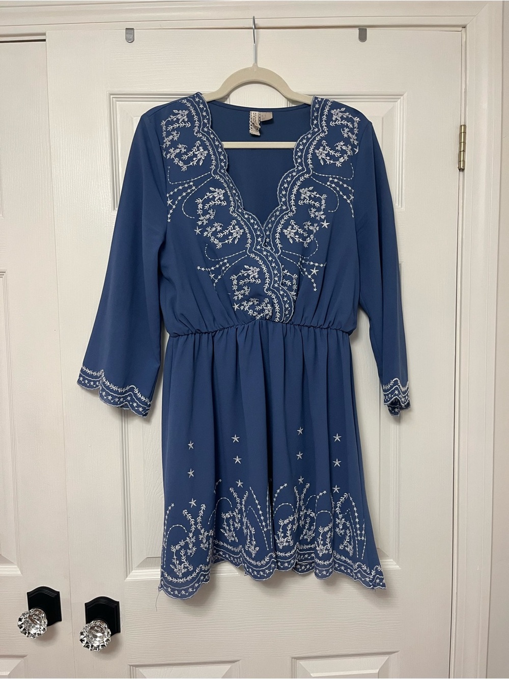 H&M Blue Shift Dress with Lace Trim